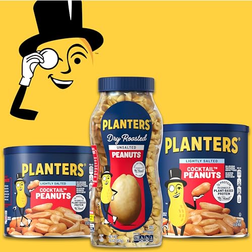 Image of PLANTERS Unsalted Dry Roasted Peanuts, Resealable Jar, Kosher Nuts, Plant-Based Protein, Quick Snack for Adults, After School Snack, 35 oz Canister (Pack of 2)