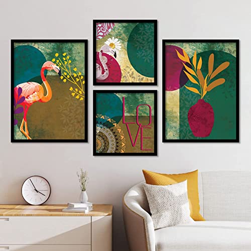 Image of KOTART Paintings Set of 4 Framed Paintings for Wall Decoration, Bedroom - Framed Wall Posters /Paintings for Living Room with Frame - Big Size Wall Paintings /Wall Hanging (Black) (Art 1, Big (13x17 or 13x13 inch))