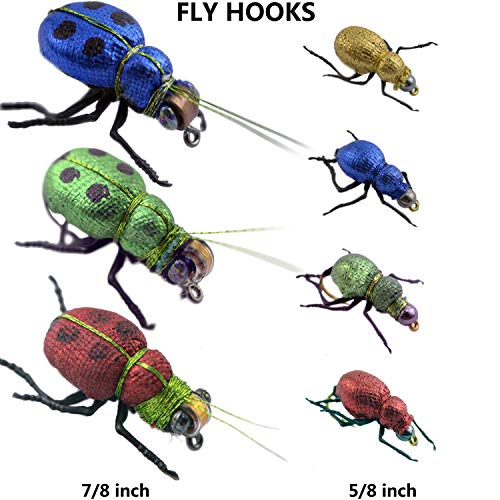 YAZHIDA Realistic Flies Fly Fishing Flies kit - Fly Assortment Trout Bass Fishing with Fly Box, with Dry/Wet Flies, Nymphs, Streamers,Fly Poppers (Beetle)