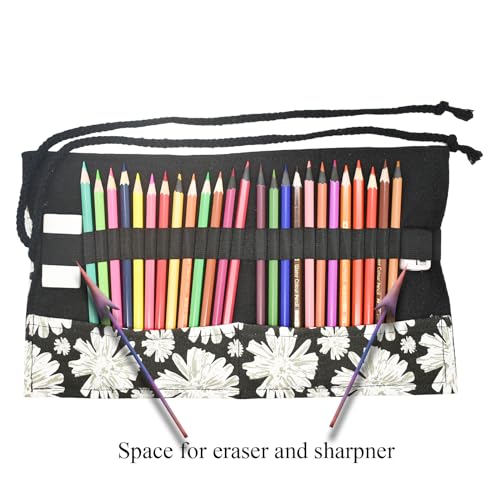 Image of Snowflake Pattern Canvas Pencil Case Roll Wrap Holders Roll Up Pencil Bag for Artist Adult Coloring Travel Storage OrganizersWith 24 Slots (Ice snow)