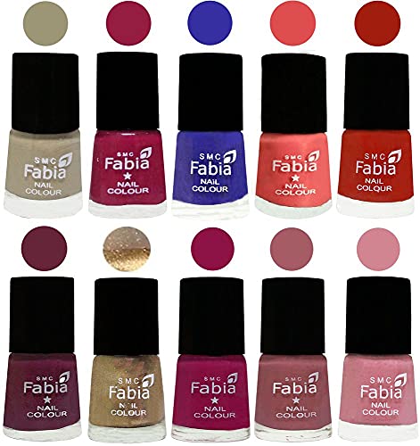 Image of SMC Fabia ALL IN ONE (PACK OF 10), Long Lasting Glossy Nail Polish, 6 ml Each, All Vibrant Colours,01697