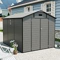Plastic Storage Shed 8x10 FT, Resin Tool Shed with Lockable Doors, Window and Floor for Backyard Garden Patio, Dark Gray