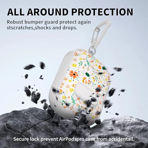 Image of for AirPods Pro 3 Case(2025) with Secure Lock Clip and Phone Stand,Cute Floral Girly Style Protective Cover with Cleaning Kit and Carabiner for Apple iPod Pro 3rd Generation(Four-Leaf Clover)
