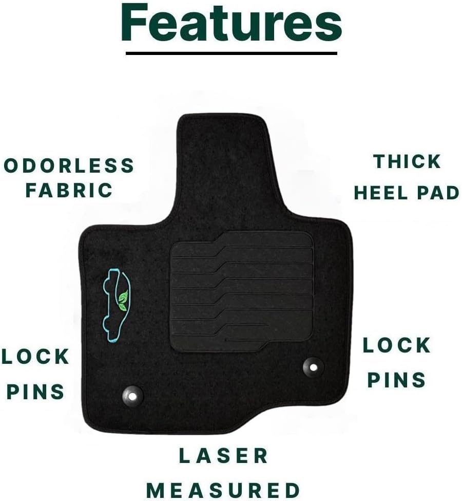 ecoMats Carpet Floor Mats for 2015 to 2020 Ford F-150 Crew/SuperCrew Cab with Driver Non-Slip Heel Pad and Safety Locks, Front and Rear Row, Black, Ford F150