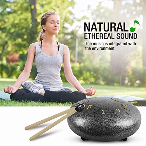 Steel Tongue Drum 8 Notes 6 inch C-Key Handpan Drums Percussion Instrument with Padded Travel Bag, Mallets, Note Stickers,for for Beginner Adult Kids -Silver