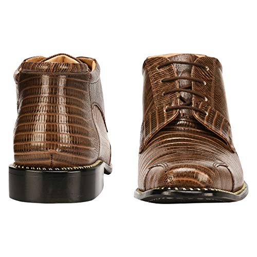 Image of LIBERTYZENO Mens Lizard Print Genuine Leather Adults Ankle Boots Lace Up Dress Shoes for Easter Gift