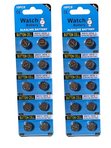 LR44 (AG13/357A) 20 Pack - 1.5V Alkaline Batteries for Glucose Meters Thermometers Toys & Remote Controls
