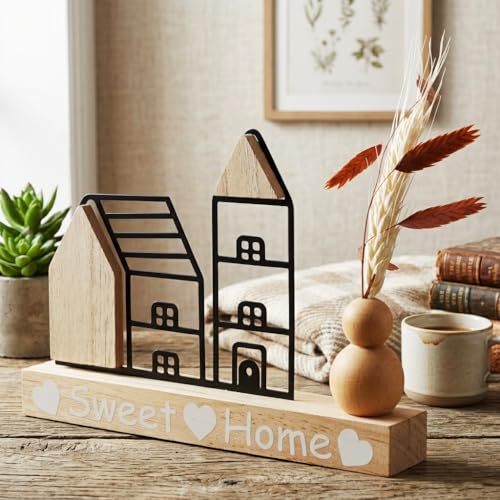 Image of CraftVatika Home Decoration Items for Living Room, Wooden Showpiece for Home Decor Bedroom, House Warming Gifts, Tabletop Decoration Items, Sweet Home Housewarming Wedding Birthday Gift for Man Woman