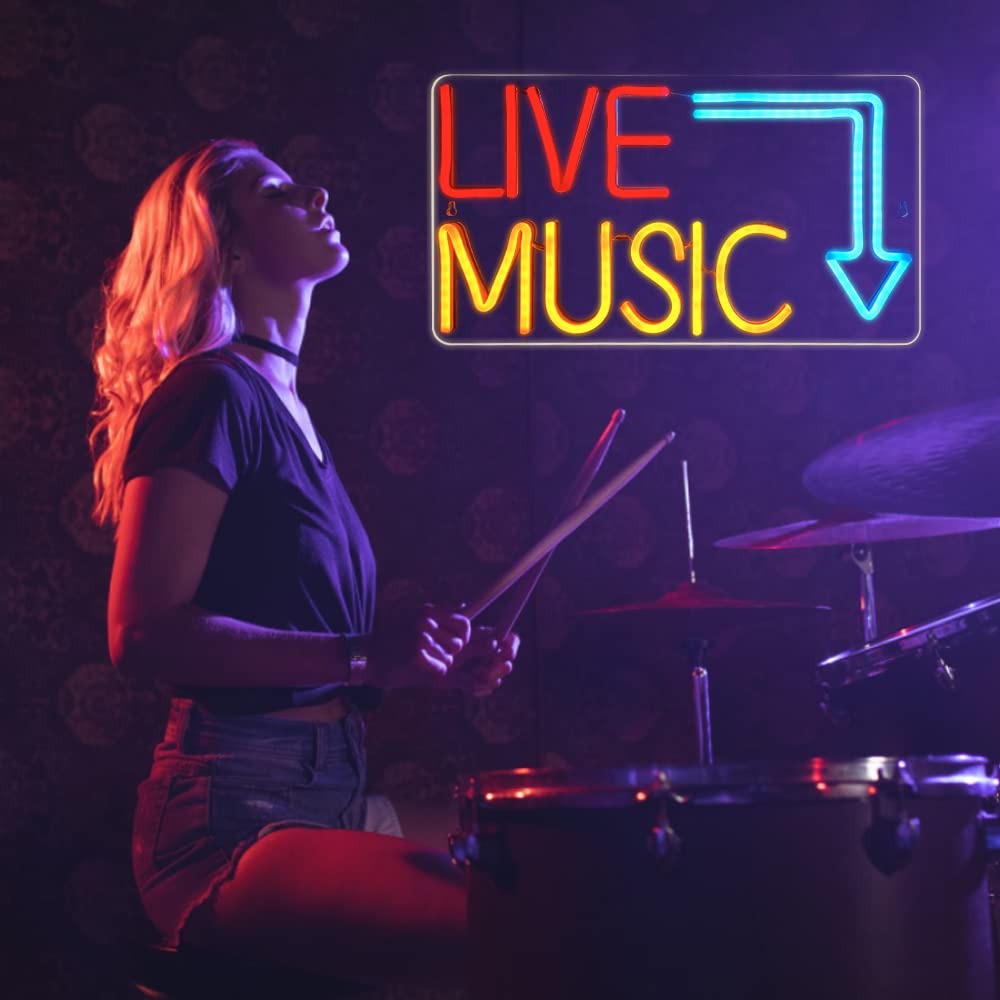 Lichtgevend neonbord Live Music neonletters neon lichtbord voor bar, muziekstudio, muurdecoratie in slaapkamer, feest, club (blauw en roze