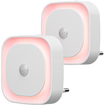 Yunlex Pack of 2 Night Light Socket with Motion Sensor & Twilight Sensor 3 Sensor Modes Dimmable Night Light Warm White Night Light for Children Bathroom Bedroom Red