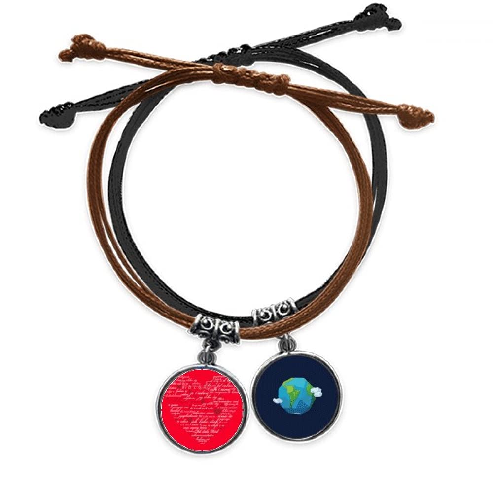Pulsera de cuero trenzado con colgante de corazón y mapa mundial 3