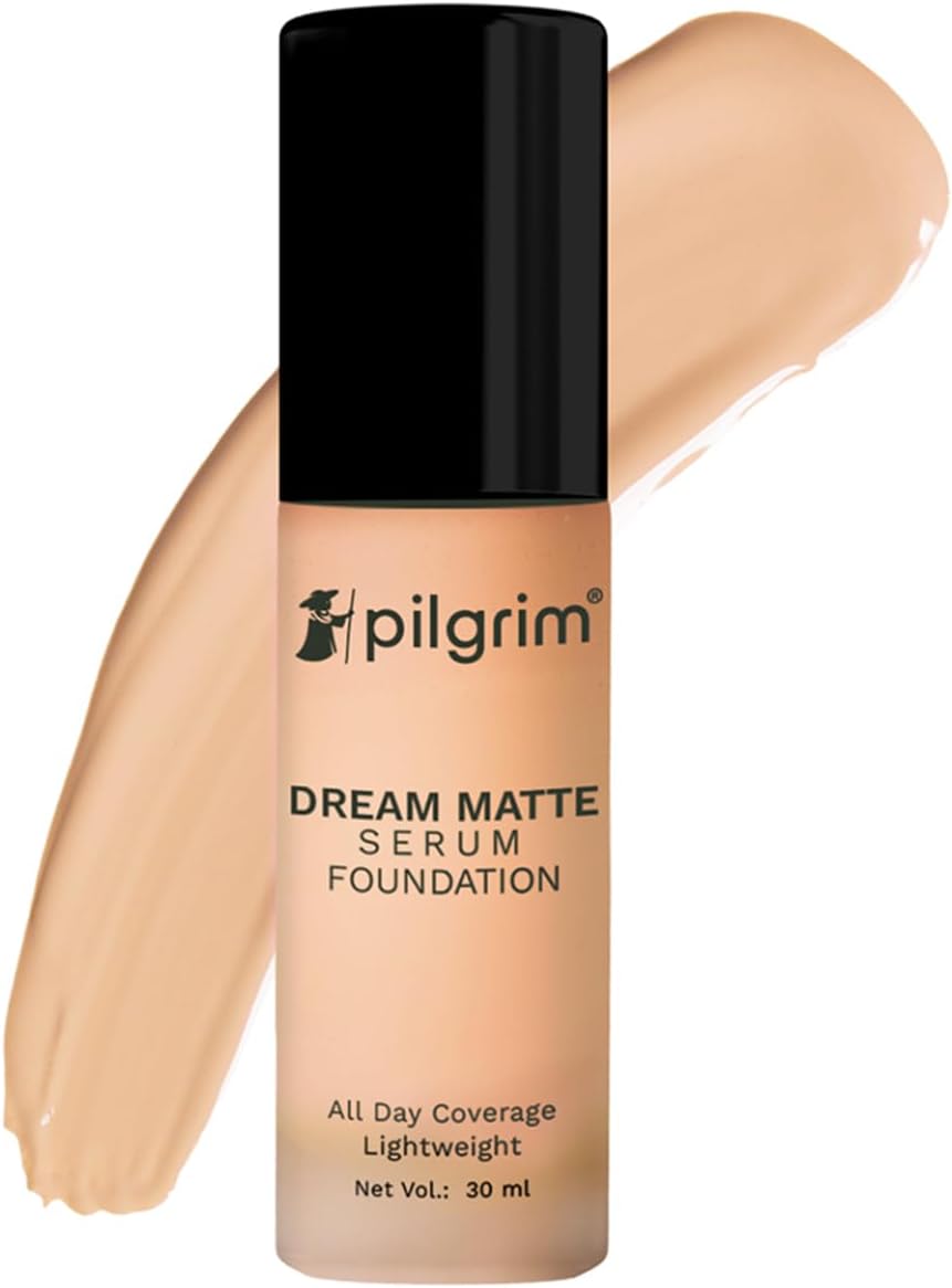 Pilgrim Medium Golden Beige Serum Liquid Foundation, Matte & Poreless,30 ml | Foundation for face make up infused | Water-Resistant,All Day Coverage|All Skin Types