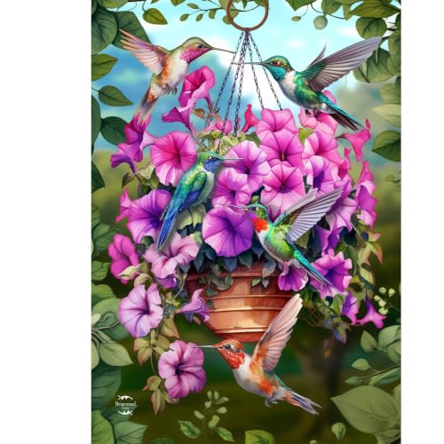 Briarwood Lane Spring House Flag 40x28 For Outdoor Hummingbirds and Petunias For Spring House Flag