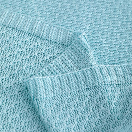 Image of NTBAY Rayon Derived from Bamboo Knit Twin Blanket, 60 x 80, Blue | Breathable Cable Knit Throw Made with Rayon Derived from Bamboo, Soft Cooling Bed Throws for Sofa, Bed, Reading, and Travel