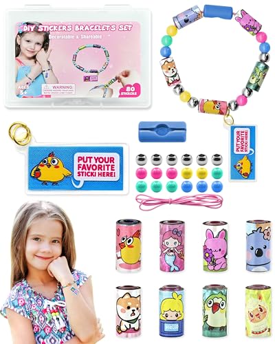 SAYHALO Sticky Rolls Bracelet Making Kit for Kids 80 Reusable Stickers with Surprise Rolls DIY Craft Bracelets for Girls Boys Ages 5-12 Fun Classroom Party Gift Activity