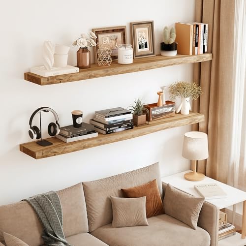 Image of Vivelove Wood Floating Shelves Live Edge 36 inch Set of 2, Natural