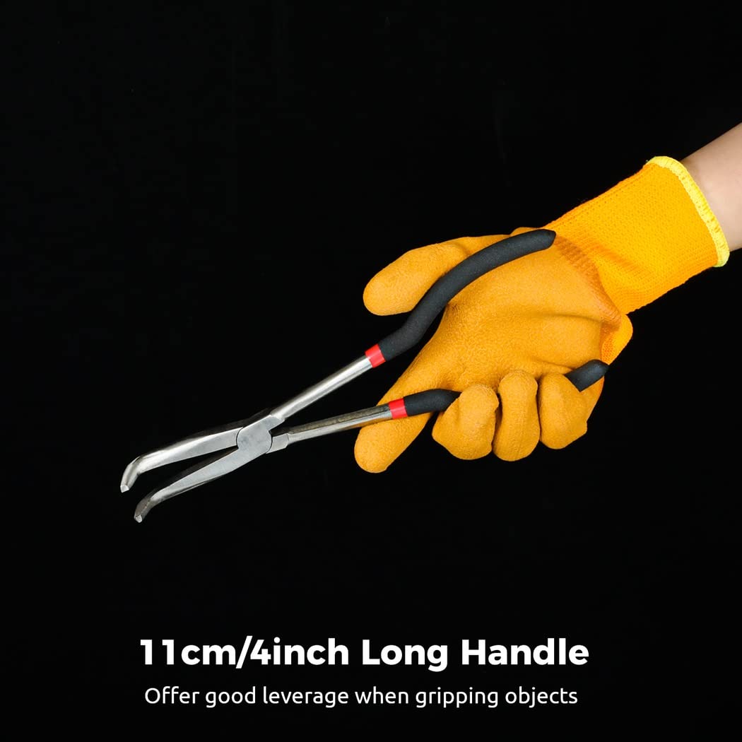 5 pinze a becco lungo, 28 cm, pinze lunghe con custodia, dritte e 25, 45, 90 gradi e a forma di O, per aree strette, per afferrare tubi, cavi e fili, per officina e fai da te