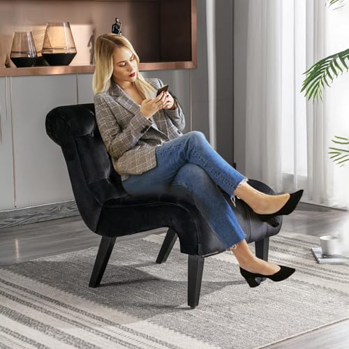 Sillón lounge terciopelo negro clásico miniatura 2
