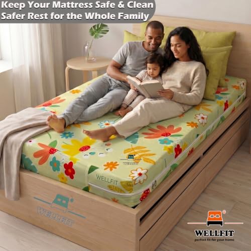Image of WELLFIT Premium Glace Cotton 300 TC Mattress Protector King Size | 78x72x8 Inches | Bed Cover with Zip | Mattress Cover with Zipper Chain | 6x6.5 Ft Mattresses