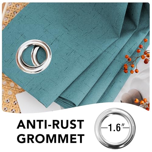 Image of H.VERSAILTEX Primitive Linen Curtains 100% Blackout Curtain Drapes Burlap Fabric Curtains with White Thermal Insulated Liner, Grommet Top Curtain Living Room /Bedroom (2 Panels, 42 x 45 Inch, Teal)