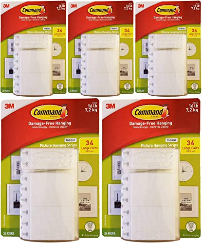 Indoor Picture Hanging Strips 34 Large Pairs 68 Strips, 5 Pack