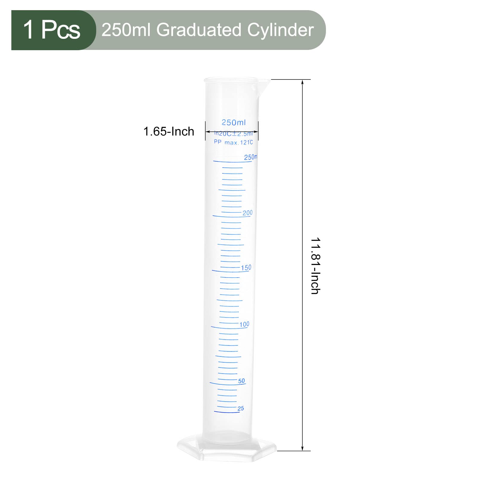 Éprouvette graduée Transparente, Éprouvette graduée en Plastique 25 ml-500 ML(250ml)