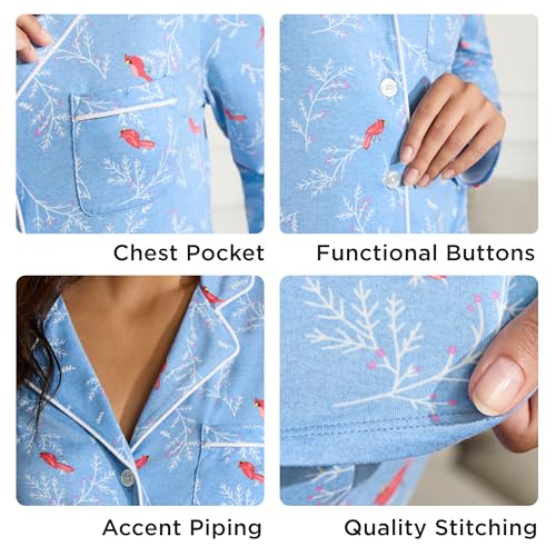 Image of Cuddl Duds Long Sleeve Button Up Matching Pajamas 2 Piece PJs Set for Women