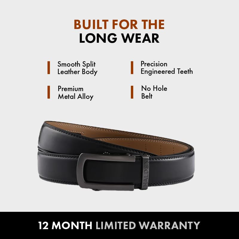 Image of HALDEN BURLEY Belts For Men Leather Original (Free Size Fits Up to 44 Inch Waist) Ratchet Straps, Unique Magnetic Auto-lock Buckle Belt For Man
