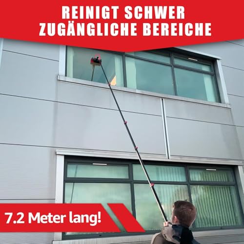 XDOVET Teleskop Waschbürste 7,2 Meter - Waschbürste mit Teleskopstiel - Ausziehbar Terrassendach Reinigen - Wintergarten Reinigungsset PV Reinigungsbürste Teleskop Set für Fensterreinigung,Solaranlage