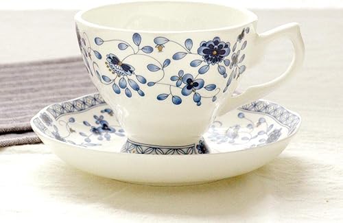 Miniatura 4 de Bone China - Juego de taza y platillo, taza de té de porcelana azul y blanca, taza de café, 6 onzas