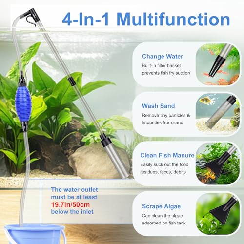 Image of fishkeeper Quick Aquarium Siphon Pump Gravel Cleaner - 256GPH Adjustable Powerful Fish Tank Vacuum Gravel Cleaning Kit for Aquarium Water Changer, Sand Cleaner, Dirt Removal