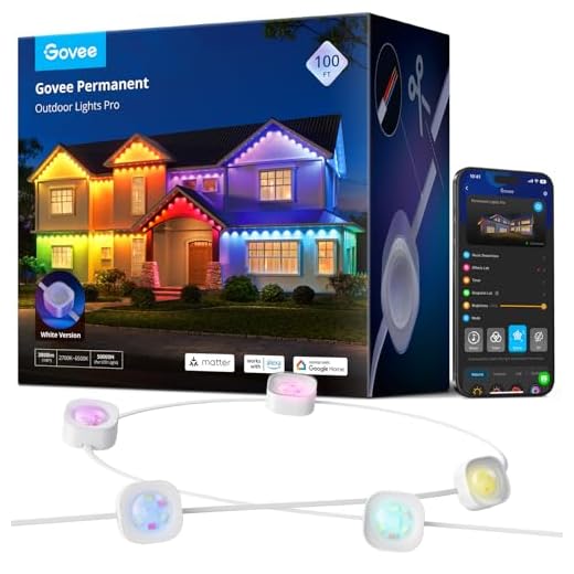 Govee Permanent Outdoor Lights Pro, 100ft with 60 RGBIC LED Lights for Daily and Accent Lighting, 75 Scene Modes for Halloween, IP67 Waterproof, Works with Alexa, Google Assistant, Matter, White