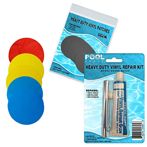 Pool Above Vinyl Repair Kit with Clear Sealant, Ideal for Helicopter Ball Pit and Other Vinyl Products, includes Yellow Blue and Red Patches and Strong Vinyl Glue