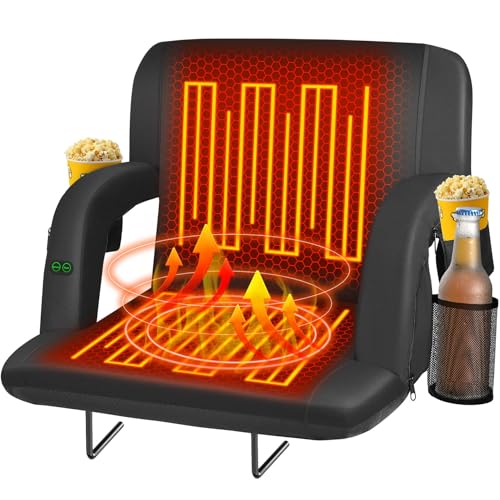 Seeutek Heated Stadium Seats for Bleachers，Heated Stadium Seats with Back Support,Usb 3 Levels Bleacher Chairs with Back And Cushion,5 Pockets Heated Stadium Seat with 6 Reclining Positions,1PC 25Inch