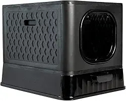 Caixa de Areia para Gatos com Teto e Portinha - Banheiro Pet Fechado 48x35x38cm com Bandeja Removível(PRETO)