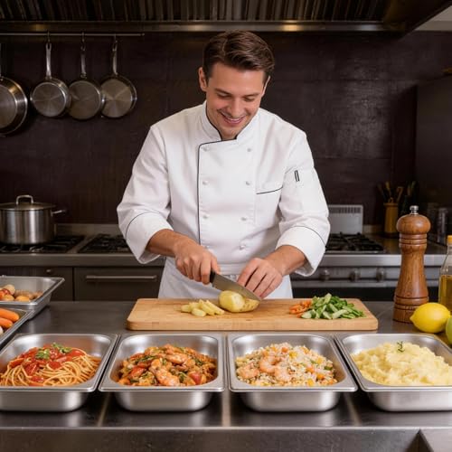 Image of Dyna-Living Hotel Pans with Lids 4 Pack 1 /2 Half Size Steam Table Pans | 2.5 Inch Deep Stainless Steel Food Containers, 5.92 QT Commercial Metal Food Pans for Catering Buffet, Easy Clean, Oven Safe