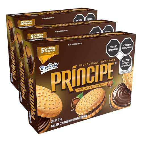 Marinela Galletas Príncipe Avellana Tentación, 5 paquetes, 315g (Paquete de 3)