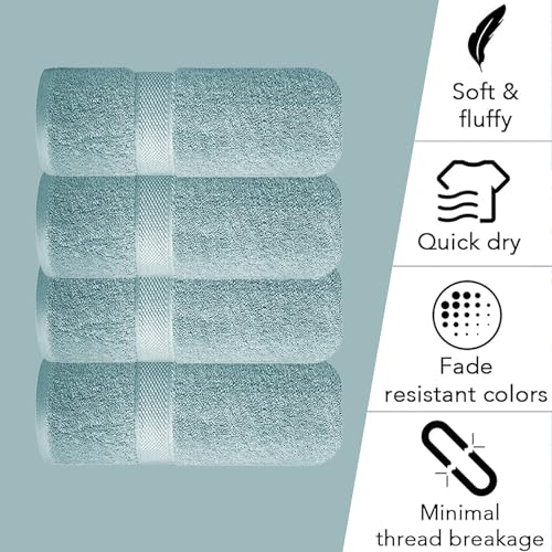 Image of Sulfar 100% Combed Cotton, Quick Drying Highly Absorbent Thick Bathroom Towels, Luxury Bath Towel Set (Pack of 4, 70 X 140 cm) - 600 GSM (Nile Blue)