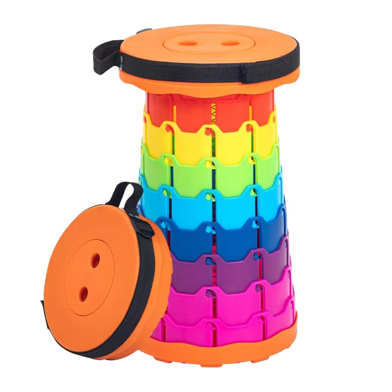 Diabolical Rainbow Telescopic Folding Stool - Camping, Fishing, Festival & Travel Chair (280kg Capacity, Plastic Seat & Frame, Modern Style)
