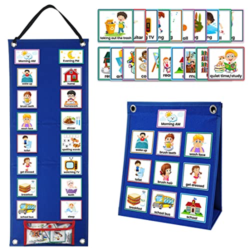 Horarios visuales infantiles azul con tabla de rutina diaria y tarjetas de tareas 3