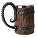 Chope à bière fabriquée à la main en imitation bois - 20 oz / 550 ml - En acier inoxydable - Double paroi - Style rétro - Pour bar, restaurant - Cadeau pour homme