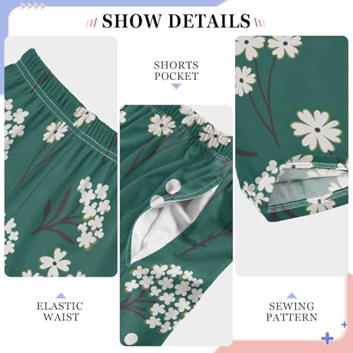 ZZXXB White Flowers Boys Long Pants Soft Trousers Elastic Waist Kids Lounge Bottoms with Pockets S-XL4