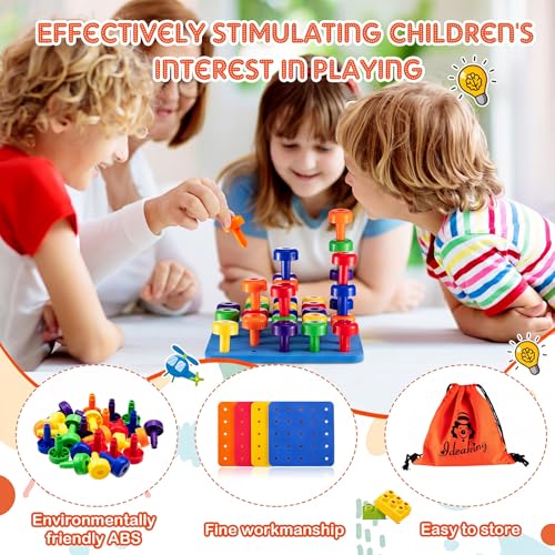 Image of Toddler Peg Boards Montessori Stacking Toys,Red,Yellow,Blue,Orange