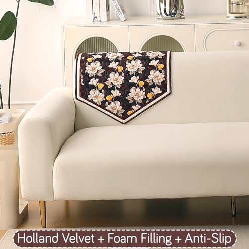 Image of HOKIPO 'Florentina Series' 1 PC Backrest Mat for Sofa Cover | Premium Multi-Needle Quilted Holland Velvet Mat with Anti Slip Backing, Camellia Brown (IN-877-V2*S)