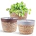 Herefun Juego de 3 Cesta de Hierba, Cestas de Plantas Flores Cesta Mimbre, Macetas de Flores Cesta de Almacenamiento, Cesta Tejida para Plantas Flores Interior Decoración (3 Color)