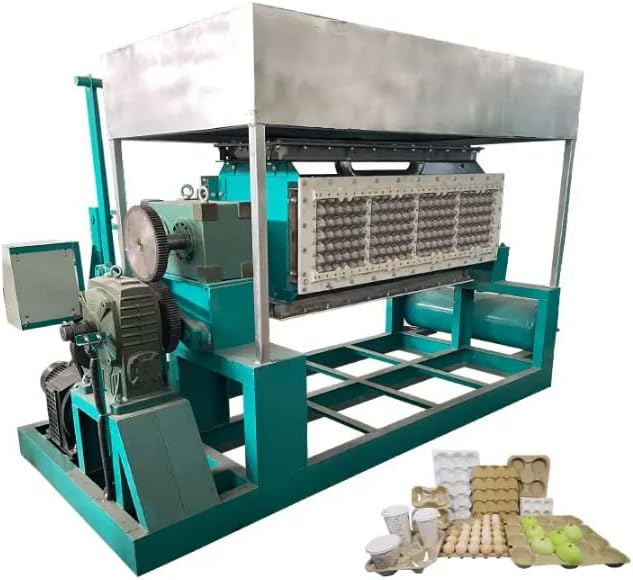 YC-1 * 3 Industrial Egg Tray Making Machine, Automatic Paper Pulp Molding Equipment, Turquoise and Silver, Commercial Production Line