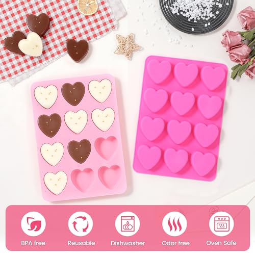 Image of Heart-Shaped Silicone Chocolate Molds - Set of 2, Perfect for Mother's Day, Non-Stick Candy Heart Molds for Baking, Candy, Gummy, Cake, Jelly, Pudding, Handmade Soap Mould
