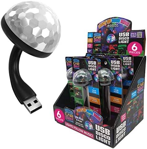 USB Disco Light - Sound Activated Small Disco Ball with 7 Color Modes & Flexible USB Extender - Mini Party Light for Cars, Parties, Rooms, Events, Camping - Mini Car Disco Ball by Car Vibez, 6-Pack