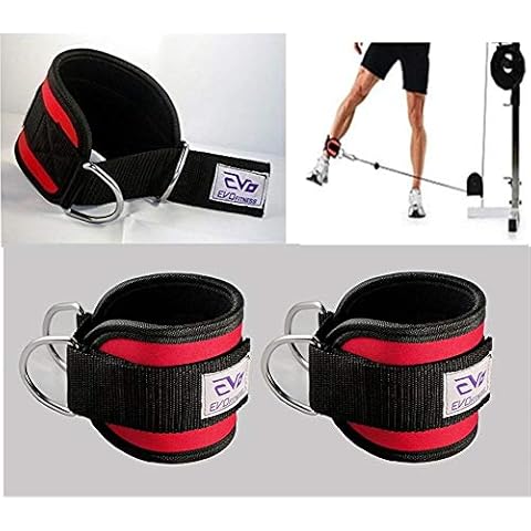EVO PAIR Pulley Cable Machines Attachment Neoprene Ankle Cuff Gym Straps Weight Lifting Stainless Steel Ring Fitness Leg Workout Men Women [Sold as Pair] Cover