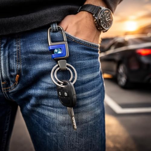 Image of THE MEN THING - Stylish Multicolor Stainless Steel Keychain for Men & Boys (ORBIT CLIP - Blue)